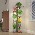 LASZOLA Plant Stand Tall for Indoor Corner with Light, 5 Tier Wood Brown by LASZOLA