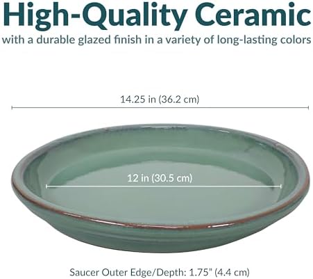 Sunnydaze 12" Ceramic Plant Saucers for Planters, 2pk, Seafoam - Image 5