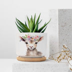 Baby Goat Flower Crown Planter Ceramic Farm Animals House Round Flower Pot with Drainage Holes and Bamboo Tray Pot for Home Desktop Office Windowsill - Image 7