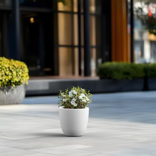 Kante White Concrete Planter 10" Dia All-Weather Round Small Pot - Image 5