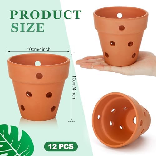 FoldTier 12 Pcs 4 Inch Terracotta Orchid Pot with Drainage Holes - Image 2