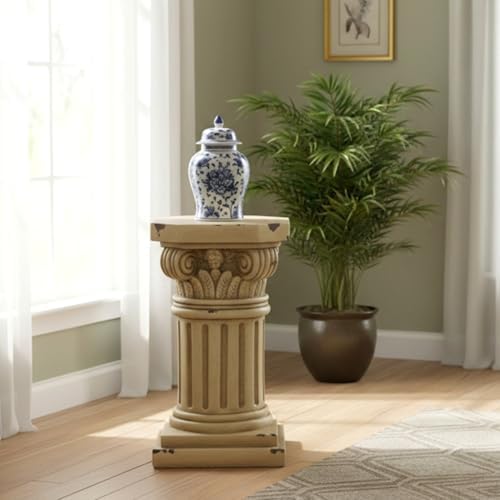 Merax 18.50" H Ionic Pedestal Plant Stand, MGO Decorative Pedestal Side Table for Indoor Outdoor Entryway Garden Home, Antique Yellow, No Assembly Needed - Image 5