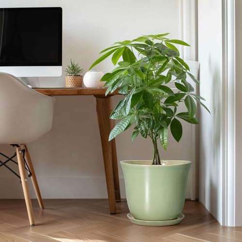 Ceramic Planter, 12 Inch Plant Pot for Indoor Plants, Green - Image 3