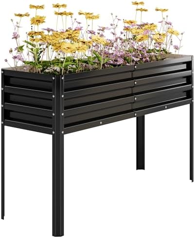 Garvee Galvanized Raised Garden Bed with Legs, 50×17×32 in Large Elevated Planter Box for Outdoor Plants, Sturdy Metal Raised Garden Beds for Vegetables, Flowers & Herbs, Backyard, Patio, Black by Garvee