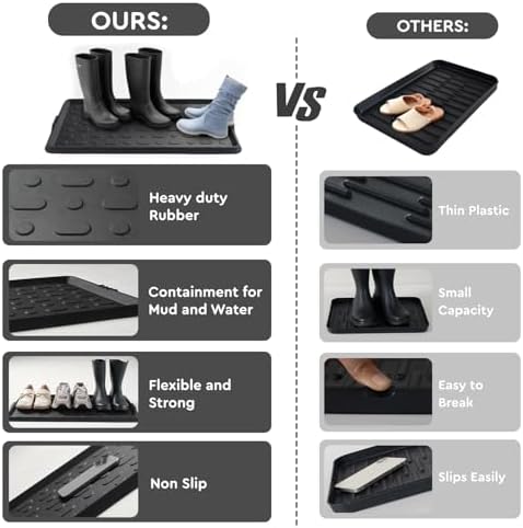 tchdio Durable Rubber Boot Tray and Shoe Mat for Entryway - Heavy Duty Waterproof Shoe Tray Organizer, Non Slip Boot Trays for Front Door, Entryway Muddy Shoes Storage, 16x48 Inches - Image 5