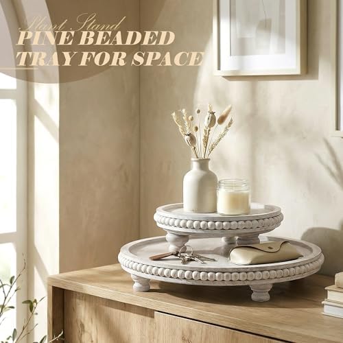 EOSAHR Round 2-Piece Display Risers, Display Stand for Home Decor,Whitewash - Image 6