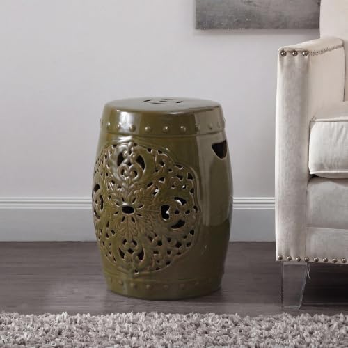 SAFAVIEH Outdoor Flora Ceramic Garden Stool, 18.5" Spring Green ACS4527E - Image 2