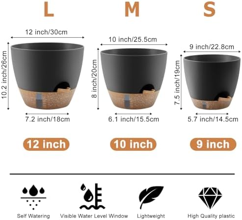 QRRICA 9/10/12 Inch Self Watering Pots for Indoor & Outdoor Plants - Image 2