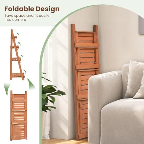 GIANTEX Foldable Wooden Plant Stand, 4-Tier Ladder Plant Shelf, Orange - Image 3