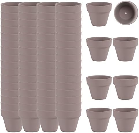 2 Inch Grey Terracotta Pots Pack of 72 - Mini Clay Pot with Drainage Hole for Tiny Cactus Herb lithop, Small Succulent Planter Nursery Plant Pot for Windowsill, Cactus Plant, Crafts, Wedding Favors by FcactiTerracottaPots