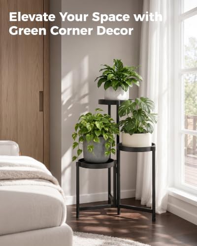 Bamworld Plant Stand Indoor Outdoor 3 Tier Corner Plant Shelf Metal Holder - Image 5