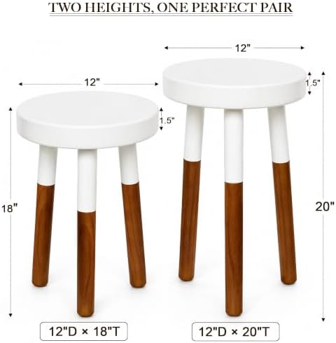 LitaEther Modern Side Table Set of 2, Solid Wood Accent Table,12" D x 12" W x 20" H & 12" D x 12" W x 18" H Small End Table for Living Room Bedroom, Plant Stand, Bathroom Stool, Pedestal Drink Table - Image 2