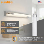 Sunlite 30414 F24T5/850/HO 2 Foot T5 Linear Fluorescent Lamp, 24 Watts, 1800 Lumens, 6500K Daylight, Miniature G5 Bi-Pin Base, ROHS Compliant, High Performance Straight Tube, 40 Pack - Image 2