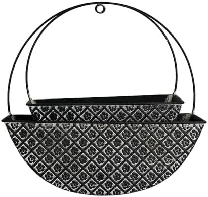 2-Piece Black Metal Planter Wall Hanging Baskets Decor Half-Moon Wall Mount Planter Set for Shabby Chic Farmhouse Outdoor Indoor Wall Decor - Image 6