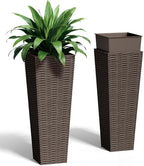 Greesum 23 Inch Tall Plastic Planters with Rattan Texture – Set of 2, Brown by BuynowfromGreesum