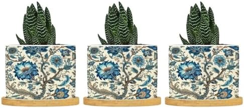 Chinoiserie Floral Blue and White Ceramic Planters Coastal Hamptons Style Planters for Outdoor Plants with Drainage Holes and Saucers Pot for Pots Outdoor Indoor Plants by BRUYU5SE