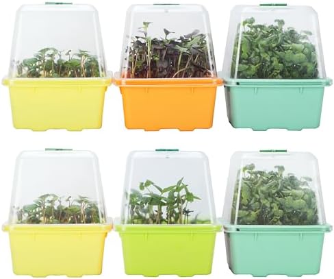 Microgreen Growing Trays, 5" x 5" Sprouting Tray with Humidity Dome, 1.2 mm Small Mesh Holes, BPA Free, Sprouter Kit for Growing Mirco Seeds, Like Broccoli, Alfalfa, Radish, Clover - 6 Pack | Colorful by LUVCOSY