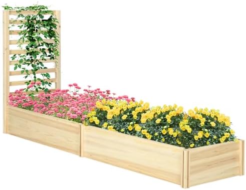 Outsunny Raised Garden Bed Trellis, 2 Compartments, 43 Inch, Natural Tone by Outsunny