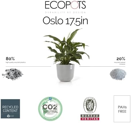 Ecopots Oslo Round Flower Planter, White Grey, 17.75" - Image 5