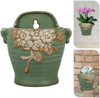 HANABASS Vintage Ceramic Wall Planter - 8 Inch Green Retro Flower Pot for Farmhouse Decor, Indoor/Outdoor Hanging Planter for Succulents, Herbs, Wall Plants - Image 2