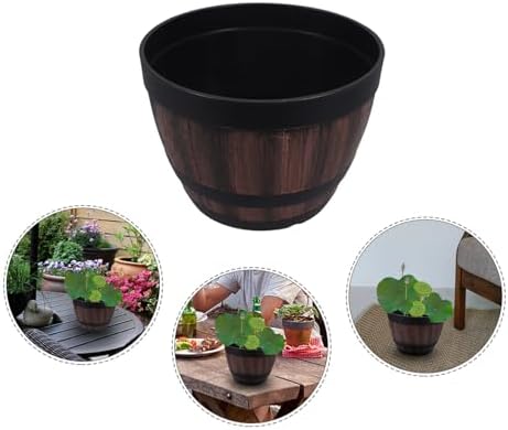 Vintage Resin Whiskey Barrel Planter with Drainage Thick Outdoor Flower Pot for Succulent Cactus Indoor Garden Patio Decor - Image 7