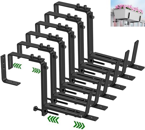 HFHOME 6PCS Adjustable Planter Box Brackets, Brackets for Window Boxes Planters Hanging Flower Box Holders, Wall Mount Holder for Windowsills, Garden, Fences, and Balcony - Black (Patent Registered) by HFHOME