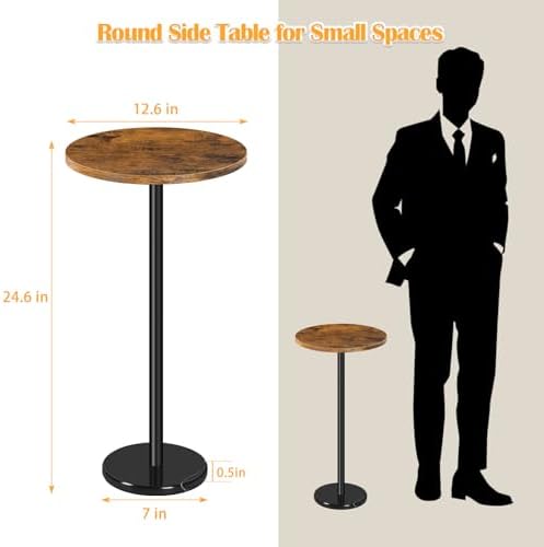 BTY Small Round Side Table Set of 2 Weighted Base End Table Cocktail Table Martini Table with Pedestal Accent for Small Spaces Bedroom Brown and Black - Image 3
