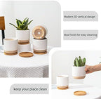 4" White Ceramic Plant Pots with Drainage Holes & Trays Set of 4 - Image 5
