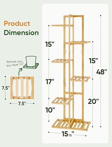 ROSSNY 48 Inch Tall Bamboo Plant Stand for Indoor, 6 Tier 7 Potted, Natural - Image 4