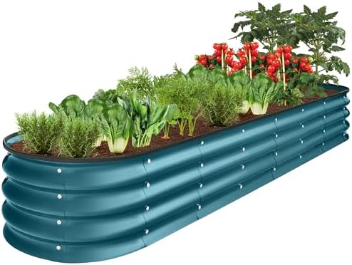 Best Choice Products 8x2x1ft Outdoor Metal Raised Garden Bed, Oval Deep Root Planter Box for Vegetables, Flowers, Herbs, and Succulents w/ 108 Gallon Capacity - Peacock Blue by BestChoiceProducts
