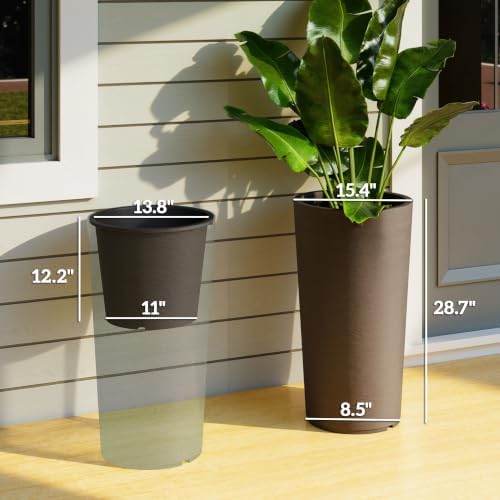 Outsunny 29 Inch Tall Planters for Outdoor Plants Set of 2, Brown - Image 3