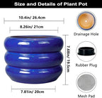 SQOWL Ceramic Plant Pot - 10 Inch Planter for Outdoor Plants Indoor Plant Pot with Drainage Hole Large Planter Decorative Modern Flower Pot for Home Office Decor Blue - Image 3
