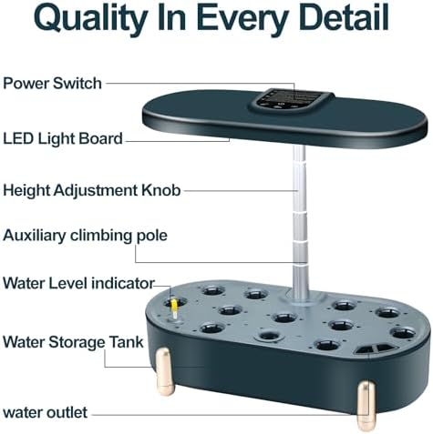 Indoor Garden Hydroponics Growing System12 Pods Plant Germination Kit Aeroponic Herb Vegetable Growth Lamp Countertop with LED Grow Light Smart Water Pump Automatic Timer (Black) - Image 6