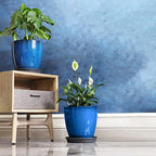 FixtureDisplays® Garden Plastic Round 11.8" Diameter 12" Tall Planter Resin Glazed Faux Ceramic Flower Pots Drainage Hole with Saucer Decorative Pot 15580-NF - Image 4