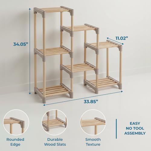 Honey-Can-Do 7-Tier Natural Wood Plant Stand, Indoor/Outdoor Shelf - Image 3
