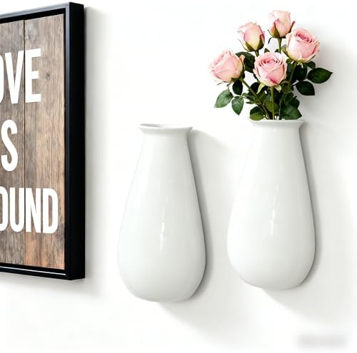 White Ceramic Wall Planters, Set of 2, 10.6 Inch, Flared Design - Image 6