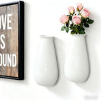 White Ceramic Wall Planters, Set of 2, 10.6 Inch, Flared Design - Image 6