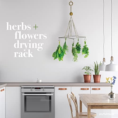 Generic Handcrafted Herb Drying Rack Flower Drying, Boho Star Kitchen Decor Dryer, Plant Hanger Indoor, Macrame Mobile Hanging Gift for Gardener and Lover, 6 Hooks, FLOWERHERB01, Ivory - Image 2