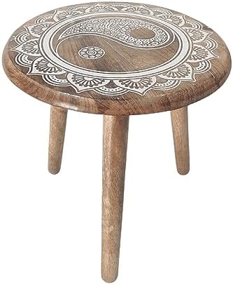 VANIYA CRAFTS® Wooden Engraved Fold-able Side Table/End Table/Plant Stand/Stool for Living Room Bedroom Restaurant Kids Play Furniture Table Round Shape (Natural White) - Image 4