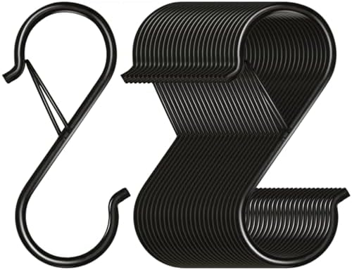 Waitkey 48 Pack S Hooks for Hanging, 3.5 inch Heavy Duty Metal S Hooks with Safety Buckle S Shaped Hooks Pot Rack Closet Hooks for Hanging Plants, Clothes, Kitchen Utensil, Pots, Pans, Bags (Black) by Waitkey