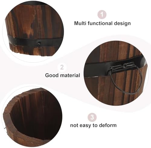 jojofuny 4pcs Small Carbonized Wood Barrel Planter Box Set, Round Whiskey Barrel Flower Pots for Patio Gardening, Rustic Wood Plant Pots Suitable for Succulent and Potato Planting - Image 3