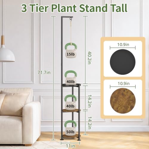 LASZOLA Hanging Plant Stand Shelf Indoor Tall, Corner 3 Tier Black 71 In - Image 2