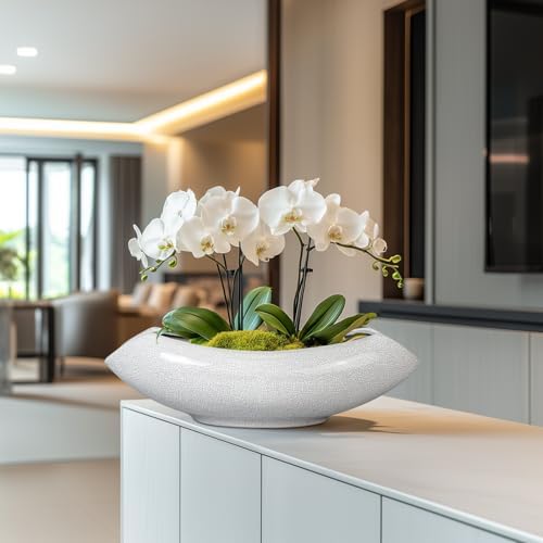 Ceramic Bonsai Tree Pot - 18 Inch Ceramic Pots for Plants, Large Succulent Planter with Drainage Hole for Indoor Outdoor, Unique Planters for Flower, Home Decor, Gardening Gifts, White-Black - Image 3