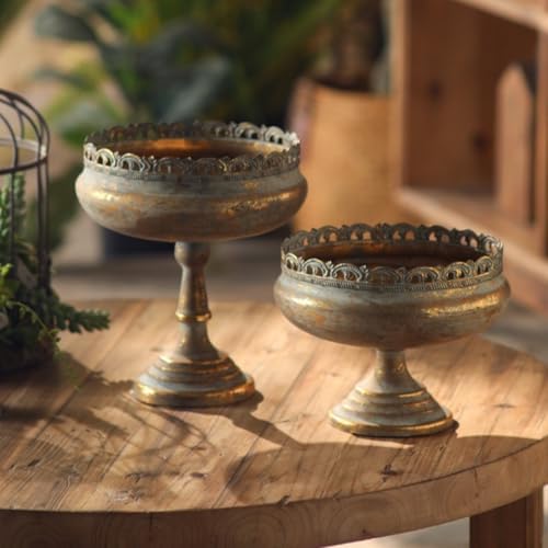 Pedestal Planter Iron Antique Pedestal Planter Distressed Finish Compote Vase for Decorative Display, Floral Arrangements, Tall - Image 3