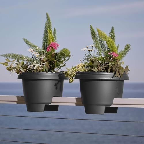 Bloem 12" Plastic Deck Rail Planter, Charcoal, 4-Pack - Image 7