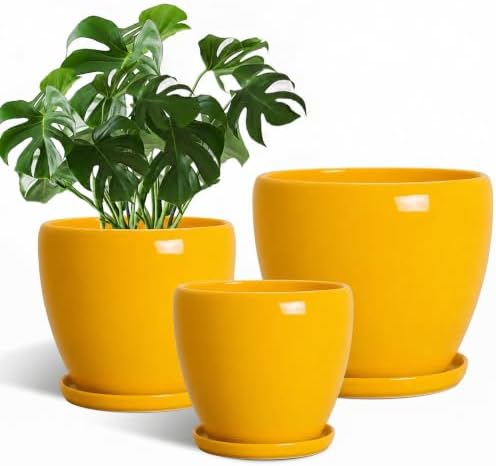 Ceramic 10/8/6 Inch Planter, Ceramic Plant Pots Indoor, Yellow by EPFamily
