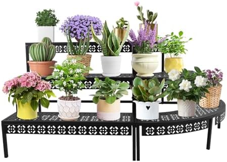 3 Tier Metal Plant Stand,Stepped Garden Corner Plant Shelf by PLITEDDE
