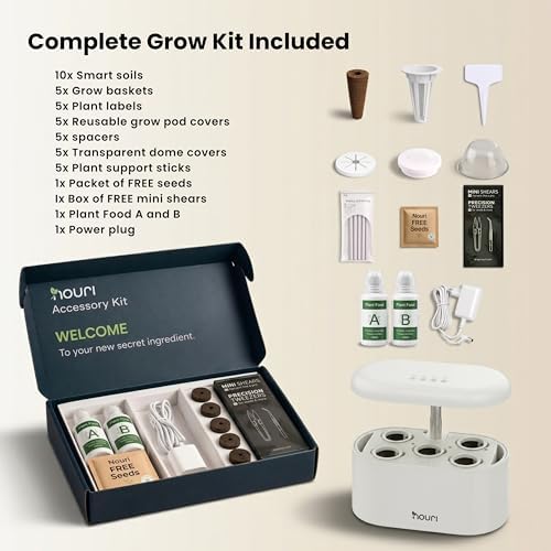Nouri Hydroponics Growing System, 5 pod APP Smart Indoor Herb Garden Kit with LED Grow Lights, Hydroponic Herb Garden Indoor for Plant Lovers, Gardeners, Kitchen, Basil Seeds Included - Image 2