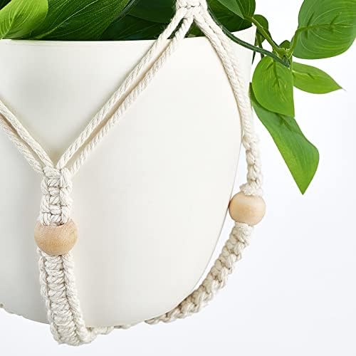 Mkono 2 Packs Fake Hanging Plant with Pot and Ceiling Hooks, Artificial Plants for Home Decor Indoor Macrame Plant Hanger with Fake Vines Faux Hanging Planter Greenery for Room Decor, Ivory (Pothos) - Image 7
