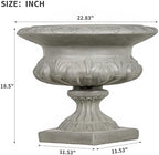 18.5"H Stately Wide Floral-Carved Pedestal Urn Planter – Weather-Resistant MGO Outdoor Flower Pot for Garden, Patio & Front Porch Entrance – Extra-Large Faux Stone Planter with Wide Base (Gray3) - Image 3